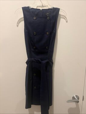 J. Crew Navy Sleeveless Double-Breasted Belted Sheath Dress